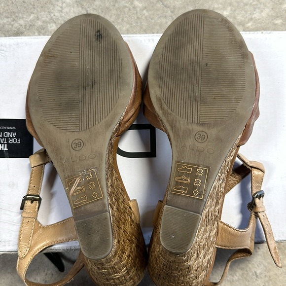 Aldo “Stralsund” Wedge Heel Sandals Brown Leather Size 8 PreOwned - Picture 6 of 7